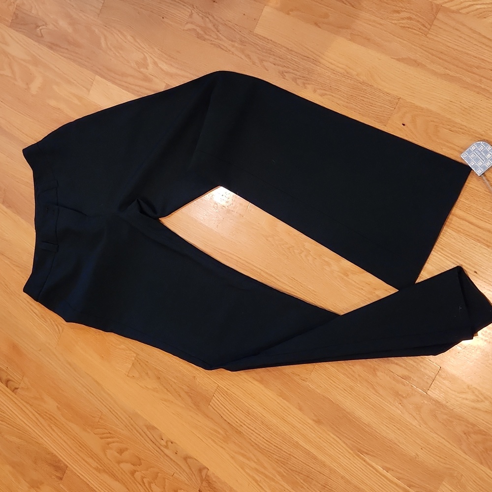 Tall black polyester slacks